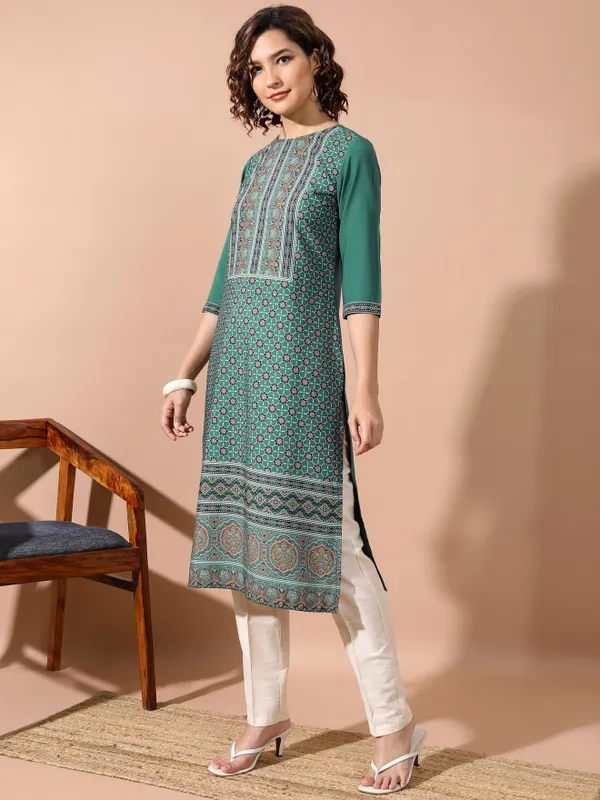  Vishudh  Women Green Printed Straight Kurtas