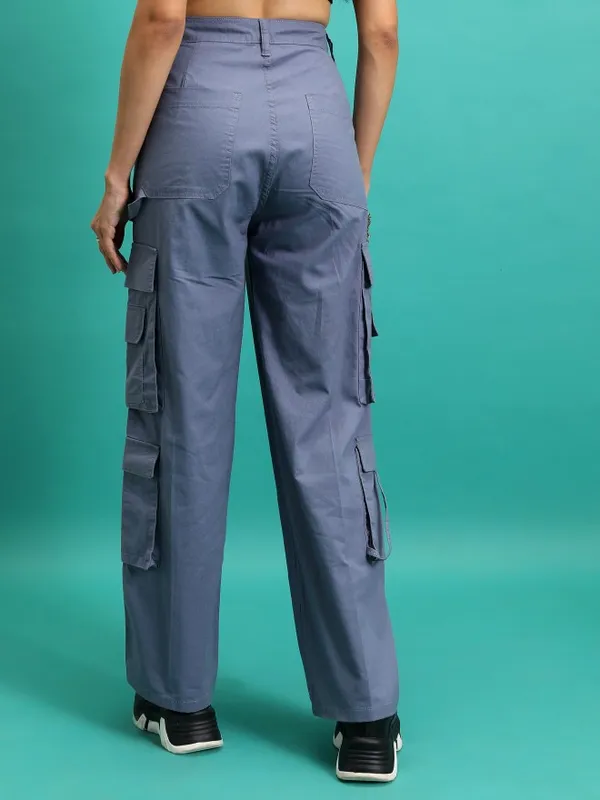  Tokyo Talkies Women Grey Solid Straight Fit Casual Trousers