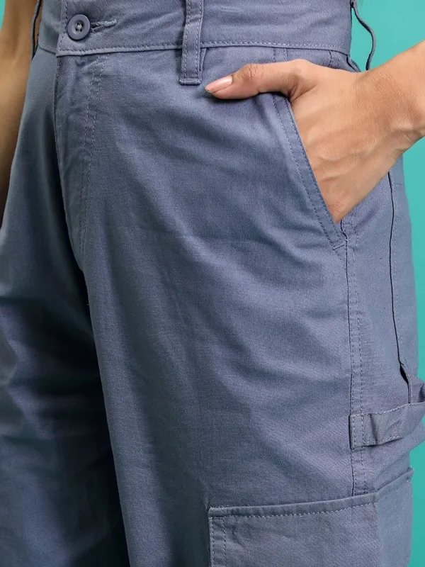  Tokyo Talkies Women Grey Solid Straight Fit Casual Trousers