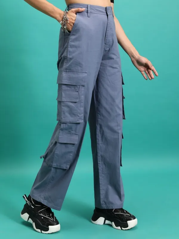  Tokyo Talkies Women Grey Solid Straight Fit Casual Trousers