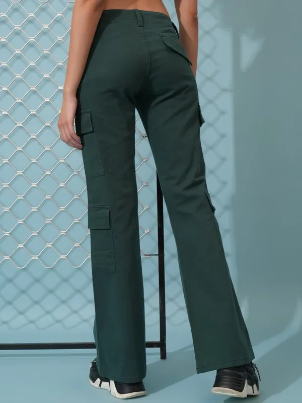  Tokyo Talkies Women Teal Solid Regular Fit Casual Trousers