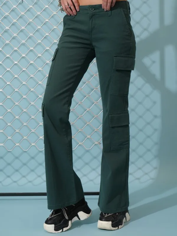  Tokyo Talkies Women Teal Solid Regular Fit Casual Trousers
