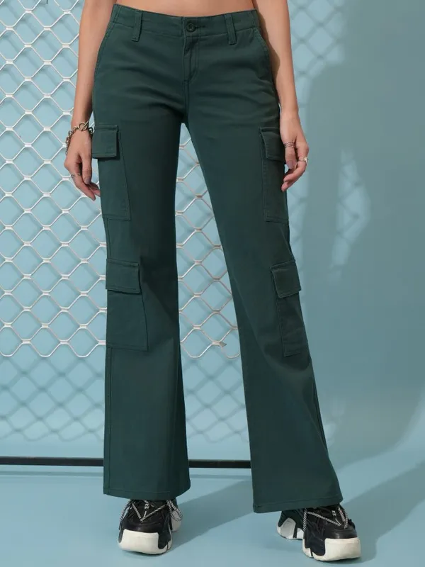 Tokyo Talkies Women Teal Solid Regular Fit Cargos