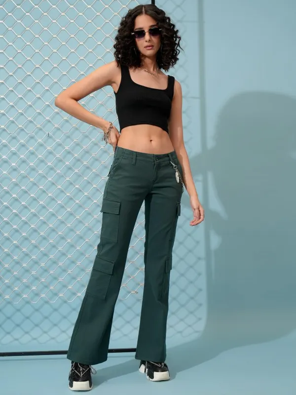 Tokyo Talkies Women Teal Solid Regular Fit Cargos