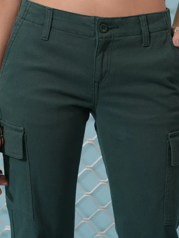 Tokyo Talkies Women Teal Solid Regular Fit Cargos
