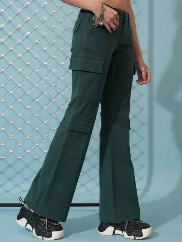 Tokyo Talkies Women Teal Solid Regular Fit Cargos