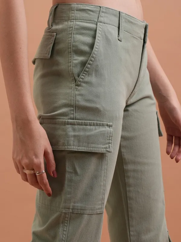  Tokyo Talkies Women Green Solid Flared Casual Trousers