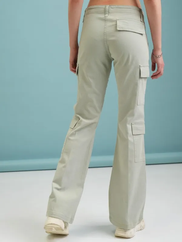 Tokyo Talkies Women Green Solid Flared Cargos