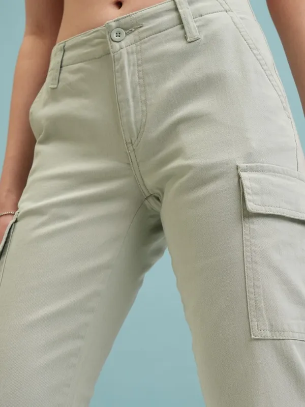 Tokyo Talkies Women Green Solid Flared Cargos