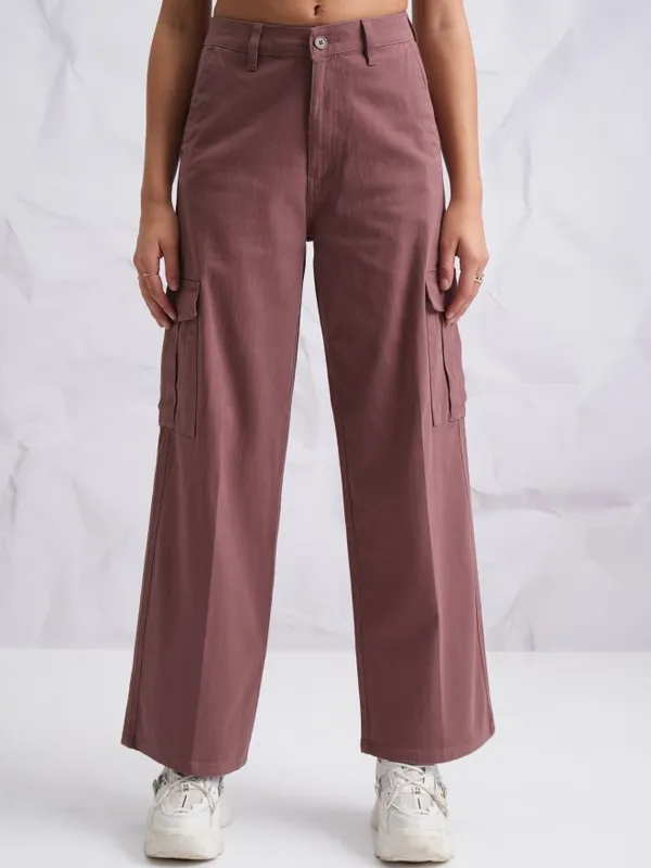  Tokyo Talkies Women Rose Solid Flared Casual Trousers