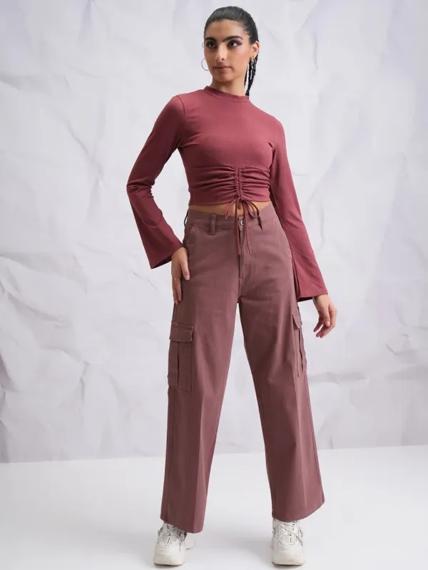  Tokyo Talkies Women Rose Solid Flared Casual Trousers