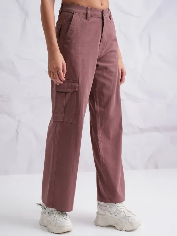  Tokyo Talkies Women Rose Solid Flared Casual Trousers