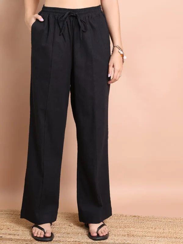  Tokyo Talkies Women Black Solid Flared Casual Trousers