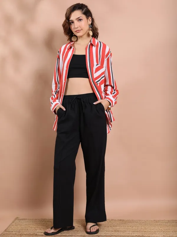  Tokyo Talkies Women Black Solid Flared Casual Trousers