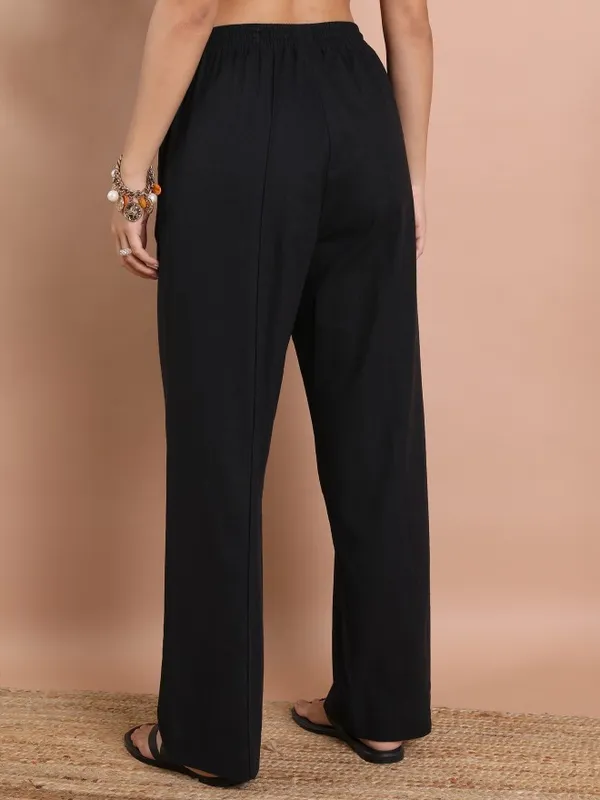  Tokyo Talkies Women Black Solid Flared Casual Trousers