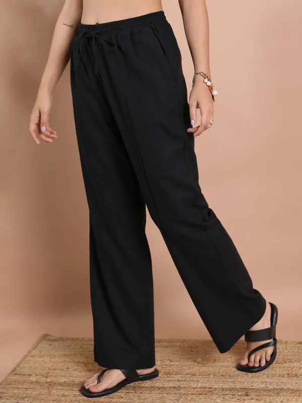  Tokyo Talkies Women Black Solid Flared Casual Trousers