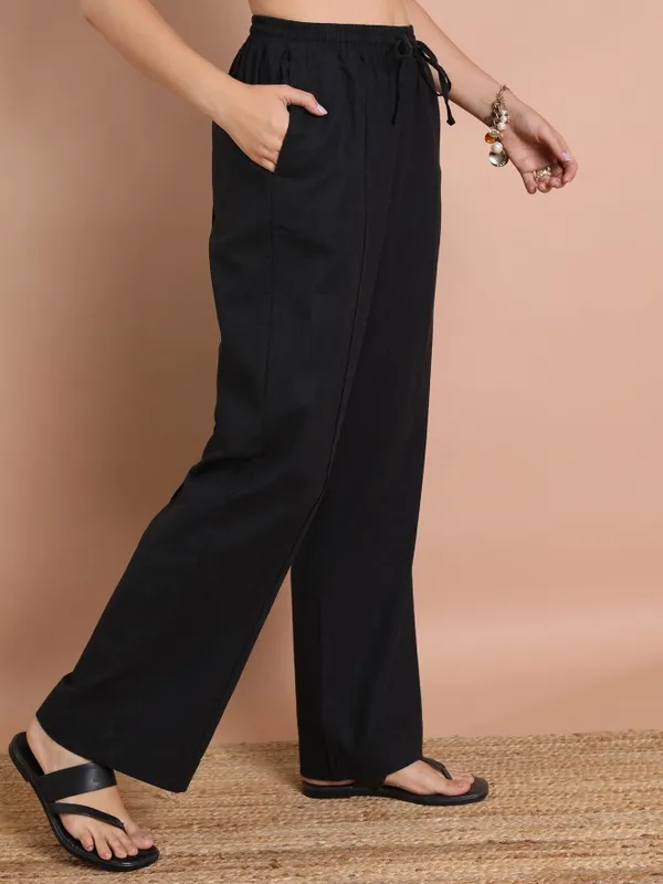  Tokyo Talkies Women Black Solid Flared Casual Trousers