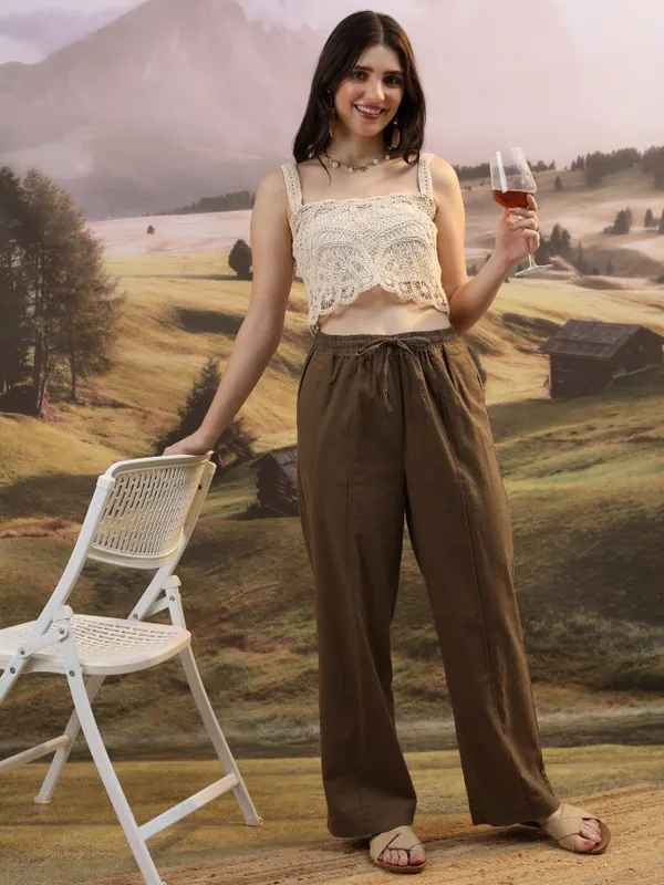 Solid Flared Casual Trousers