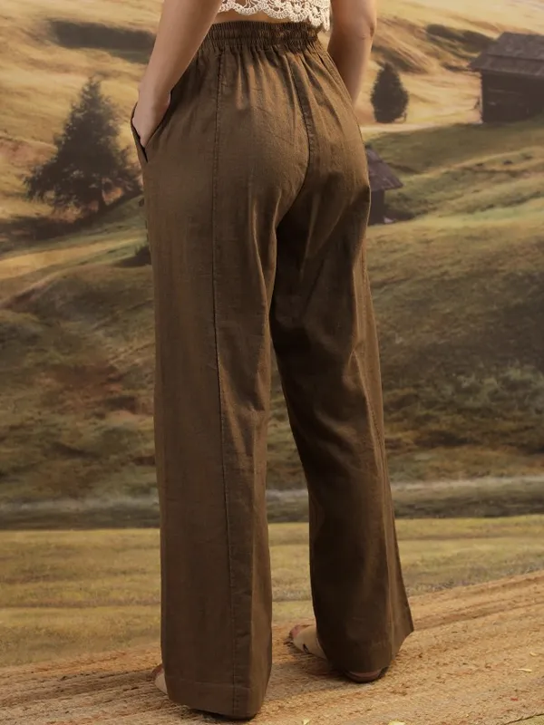 Solid Flared Casual Trousers