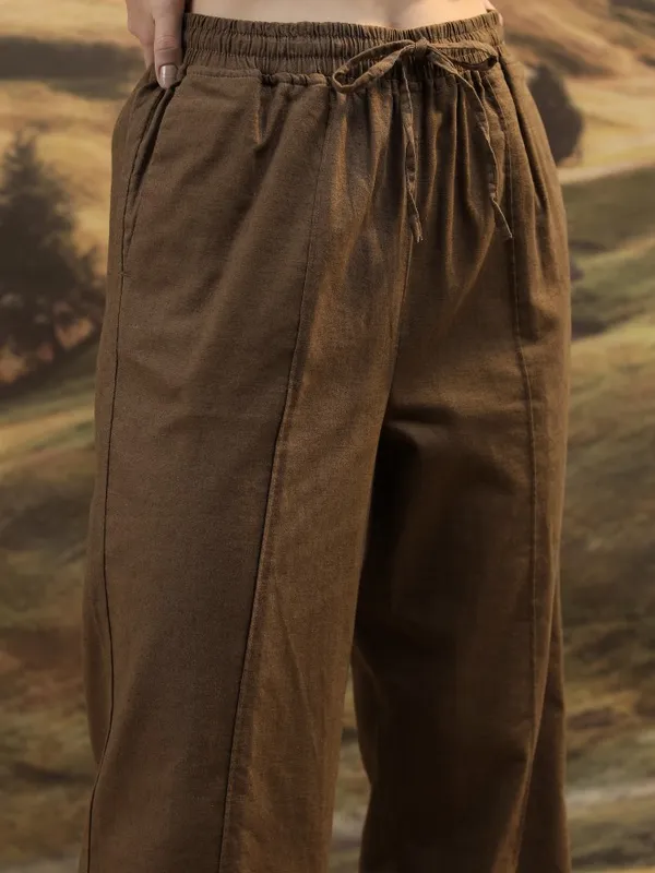 Solid Flared Casual Trousers