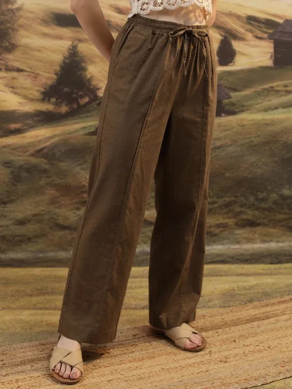 Solid Flared Casual Trousers