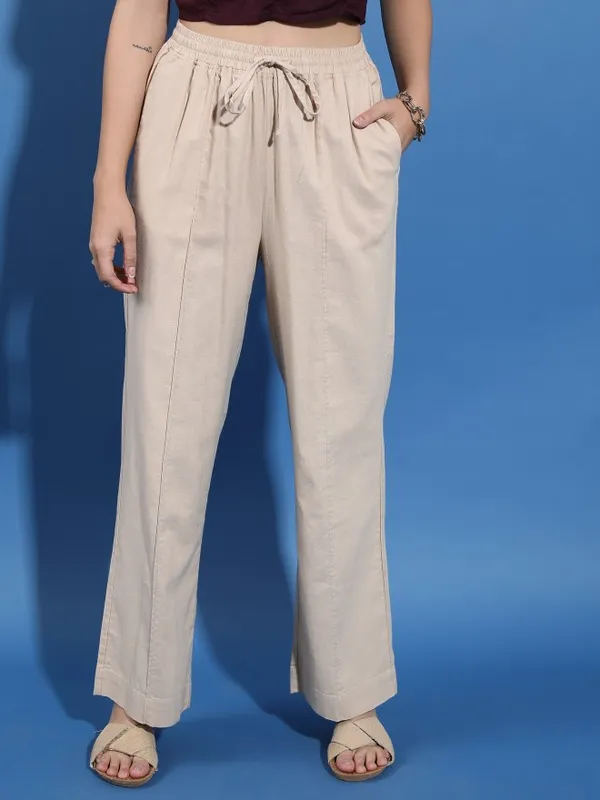 Solid Flared Casual Trousers