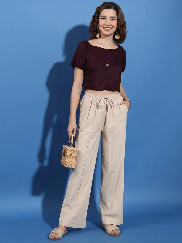 Solid Flared Casual Trousers