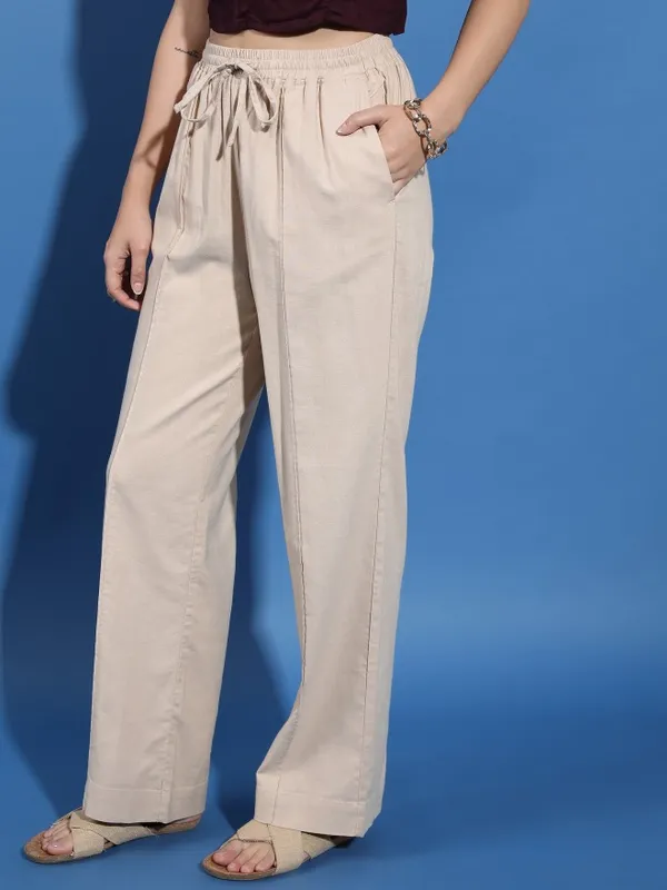 Solid Flared Casual Trousers