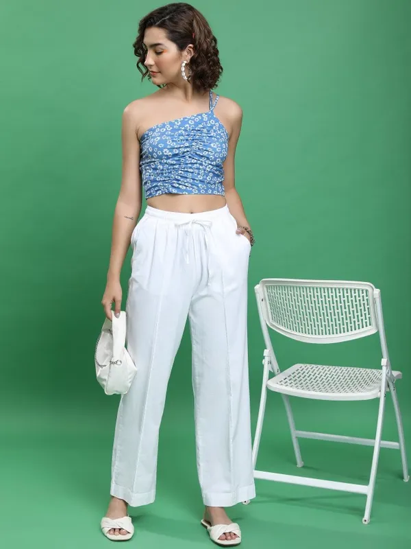  Tokyo Talkies Women White Solid Flared Casual Trousers