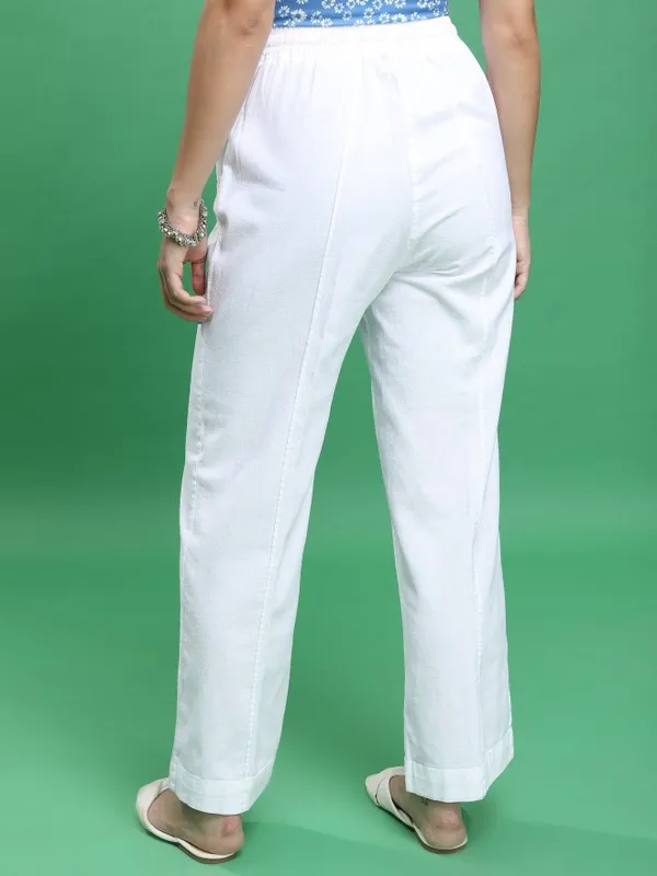  Tokyo Talkies Women White Solid Flared Casual Trousers