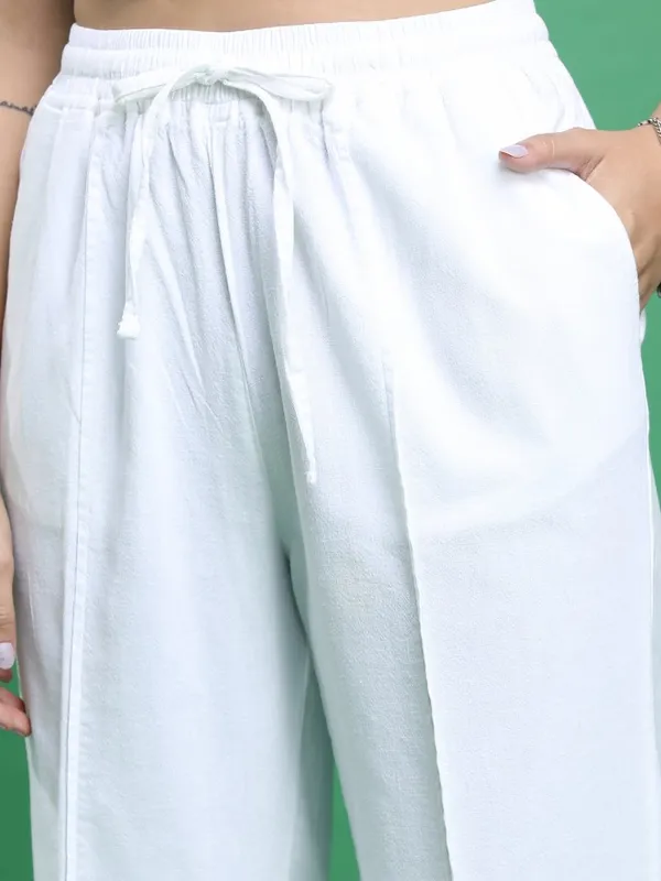  Tokyo Talkies Women White Solid Flared Casual Trousers