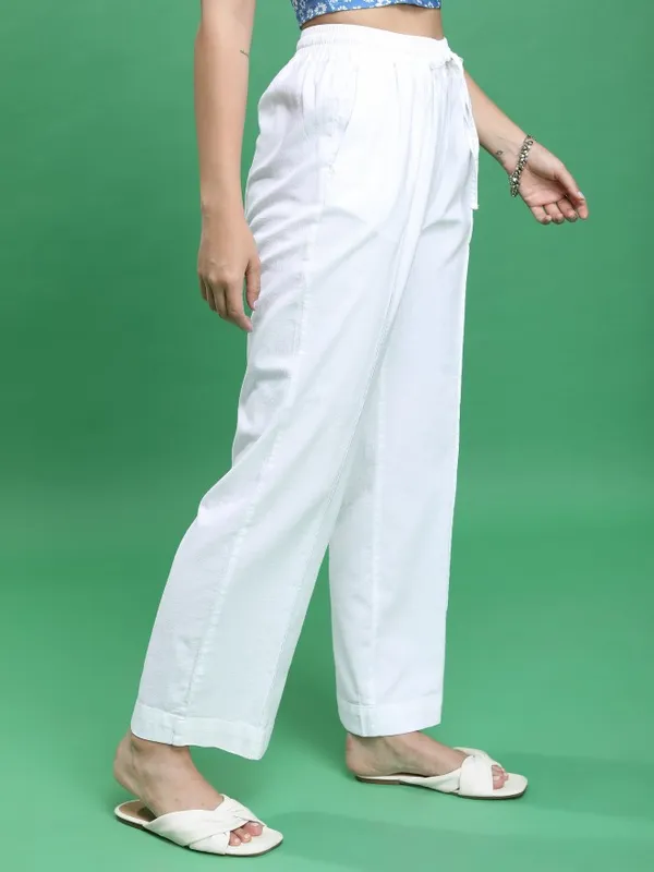  Tokyo Talkies Women White Solid Flared Casual Trousers