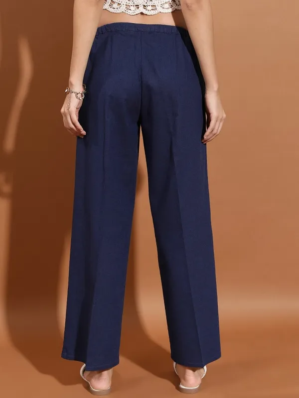  Tokyo Talkies Women Blue Solid Flared Casual Trousers