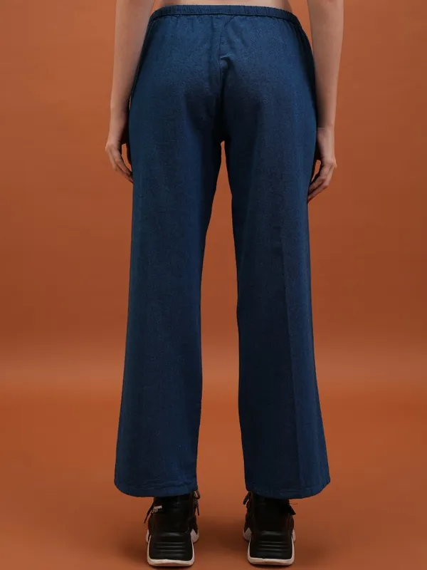  Tokyo Talkies Women Blue Solid Flared Casual Trousers