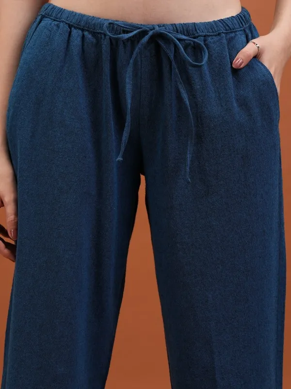  Tokyo Talkies Women Blue Solid Flared Casual Trousers