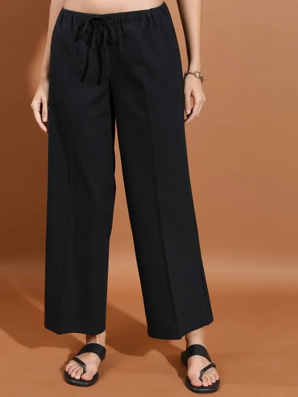  Tokyo Talkies Women Black Solid Flared Casual Trousers