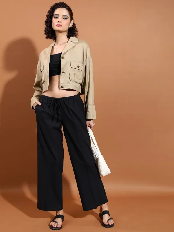  Tokyo Talkies Women Black Solid Flared Casual Trousers