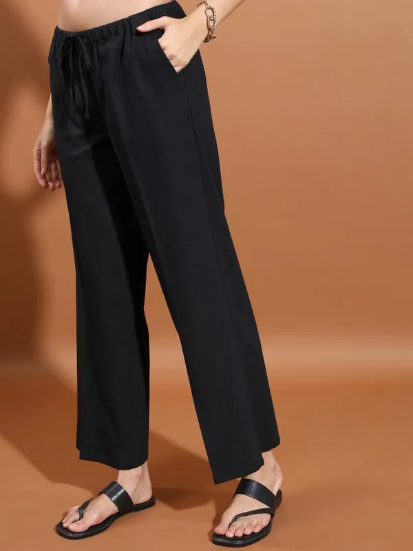  Tokyo Talkies Women Black Solid Flared Casual Trousers