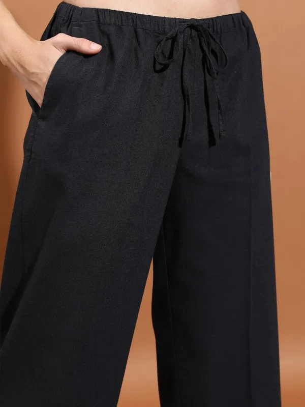  Tokyo Talkies Women Black Solid Flared Casual Trousers