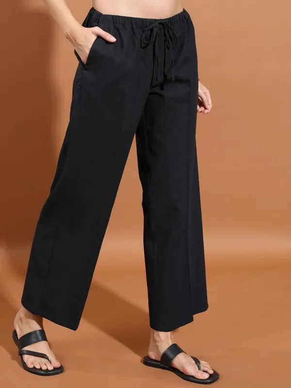  Tokyo Talkies Women Black Solid Flared Casual Trousers
