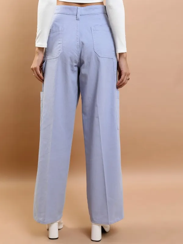  Tokyo Talkies Women Blue Solid Flared Casual Trousers