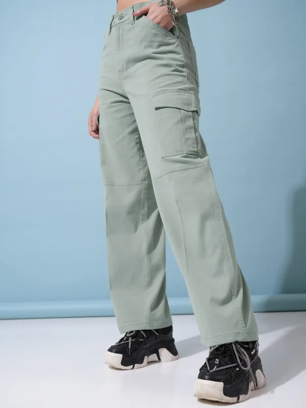 Tokyo Talkies Women Green Solid Regular Fit Cargos