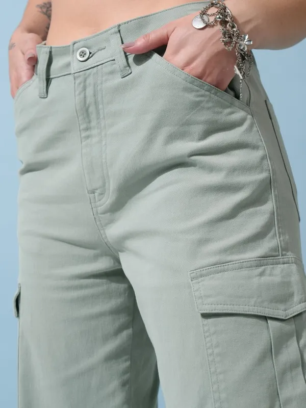 Tokyo Talkies Women Green Solid Regular Fit Cargos