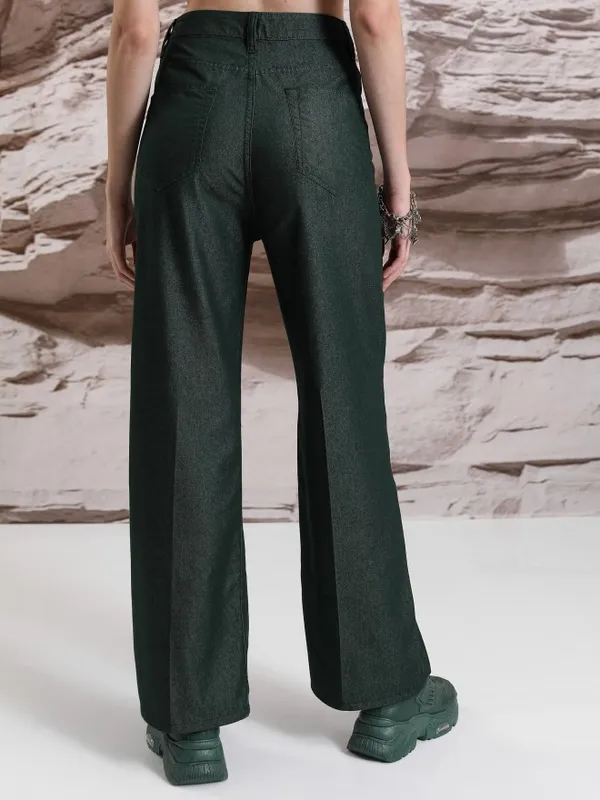  Tokyo Talkies Women Teal Solid Flared Casual Trousers