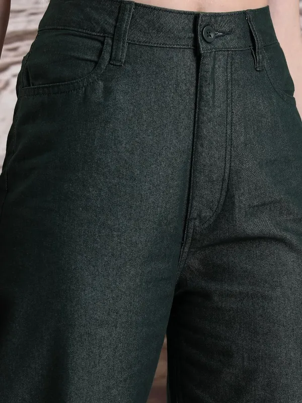  Tokyo Talkies Women Teal Solid Flared Casual Trousers