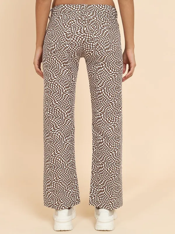 Tokyo Talkies Women Brown Printed Flared Casual Trouser