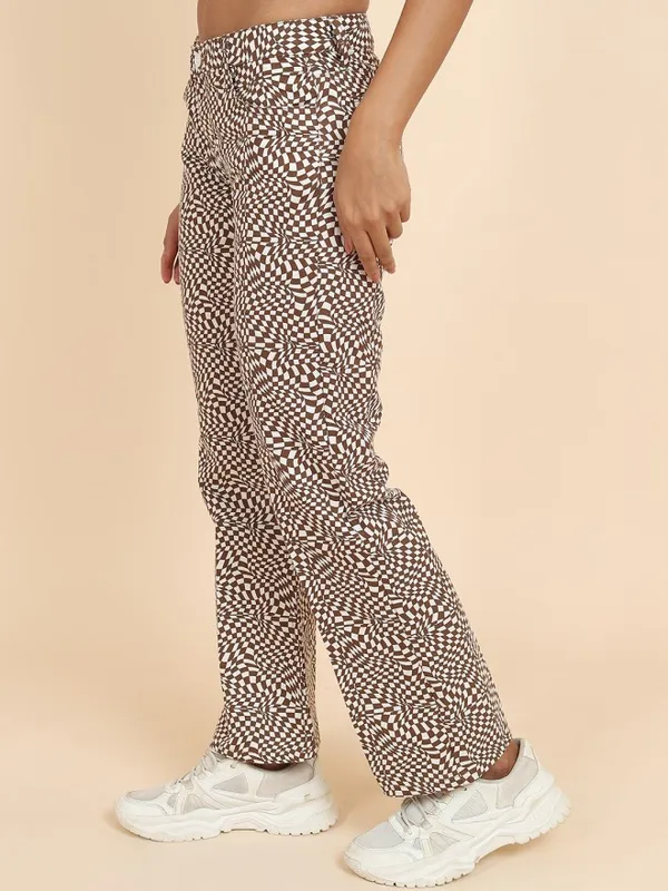Tokyo Talkies Women Brown Printed Flared Casual Trouser