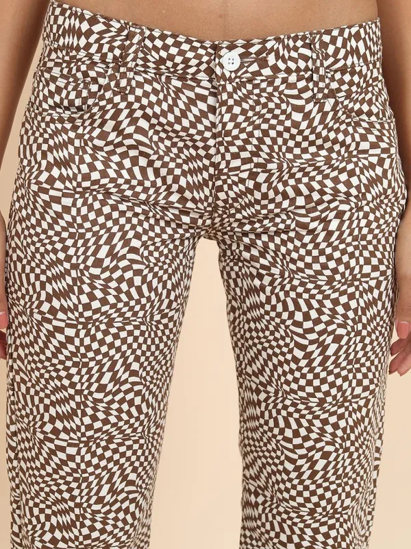 Tokyo Talkies Women Brown Printed Flared Casual Trouser
