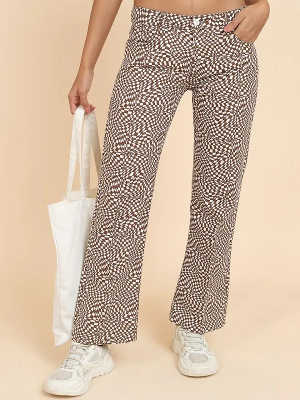 Tokyo Talkies Women Brown Printed Flared Casual Trouser