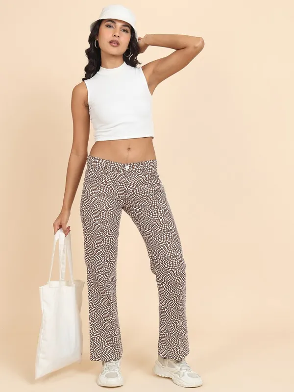 Tokyo Talkies Women Brown Printed Flared Casual Trouser